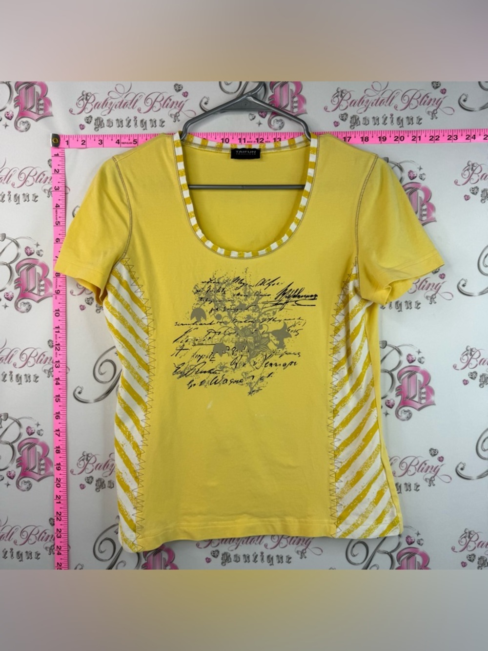 Taifun T-shirt Scoop-Neck Short Sleeve Tee with Printed Front and Stripe Panels